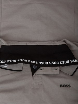 Polo Boss uomo in cotone elasticizzato grigio con profili in UOMO