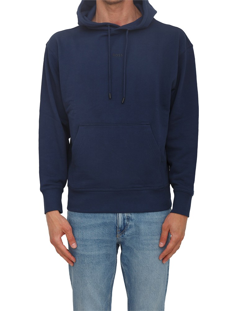 Felpa blu BOSS uomo in cotone