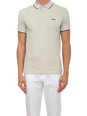Polo Boss uomo in cotone elasticizzato beige con profili in UOMO