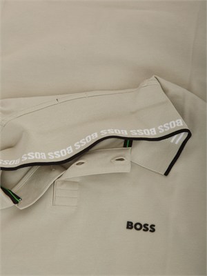 Polo Boss uomo in cotone elasticizzato beige con profili in UOMO