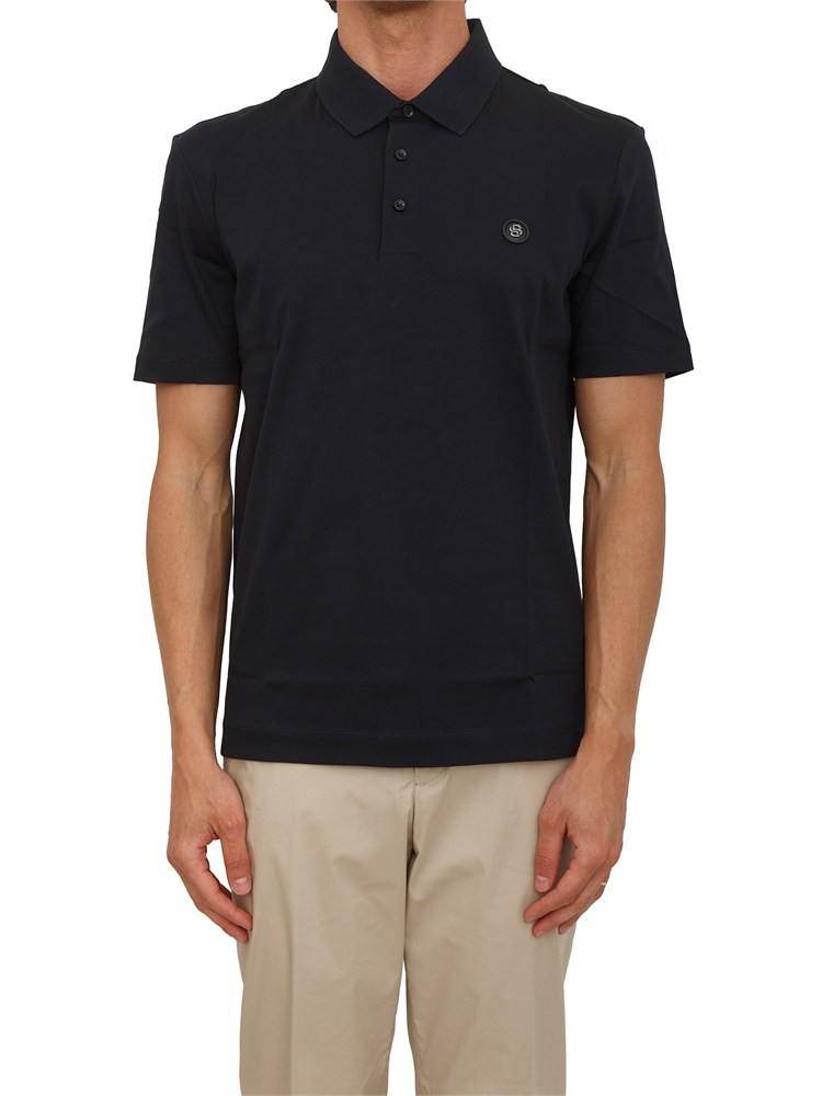 Polo blu BOSS uomo in cotone mercerizzato
