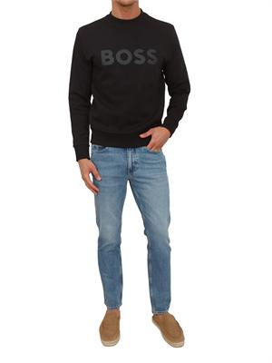 Felpa Boss uomo in cotone nero logo nero in UOMO