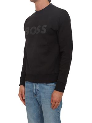 Felpa Boss uomo in cotone nero logo nero in UOMO