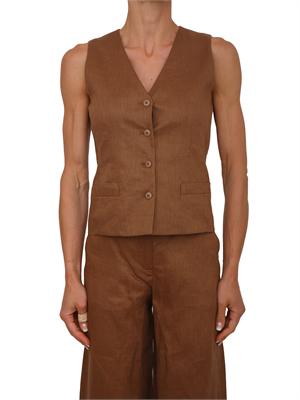 Gilet MSTCARNET Max Mara Studio in puro lino marrone in DONNA