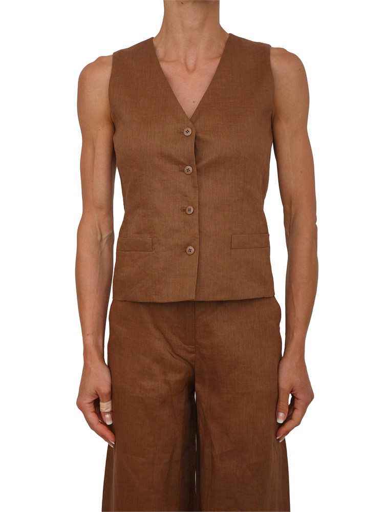 Gilet MSTCARNET Max Mara Studio in puro lino marrone