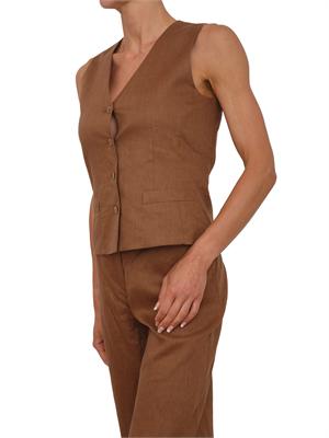 Gilet MSTCARNET Max Mara Studio in puro lino marrone in DONNA