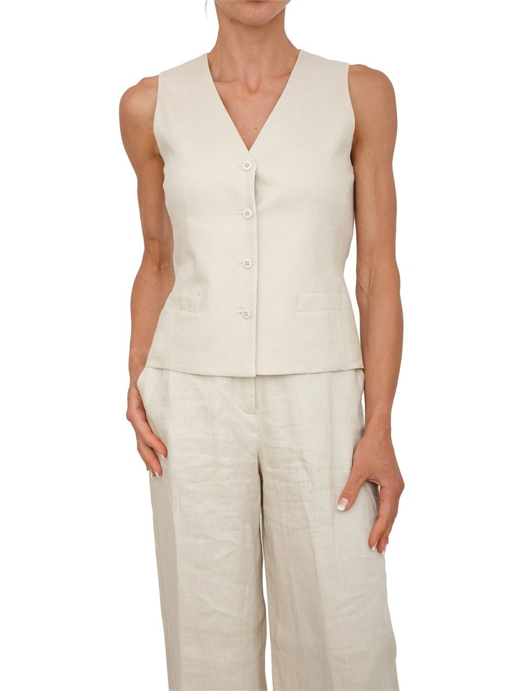 Gilet MSTCARNET Max Mara Studio in puro lino beige