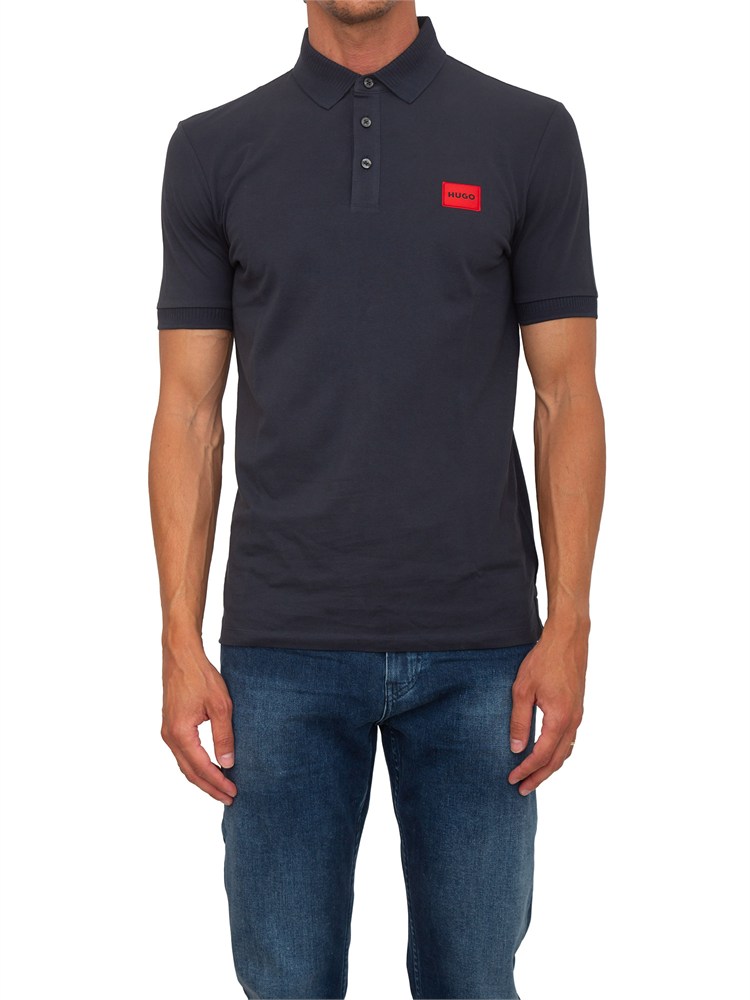 BOSS Polo blu Hugo uomo in cotone con logo