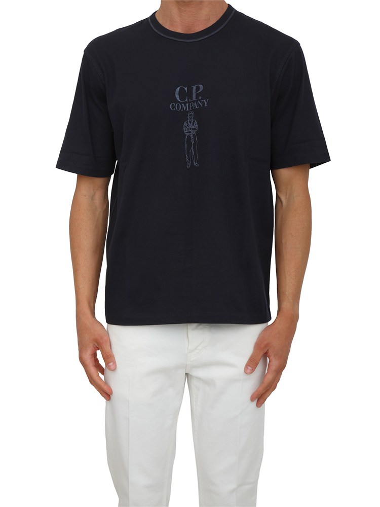 T-shirt C.P. Company in cotone blu con logo