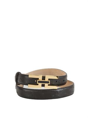 Cintura Elisabetta Franchi in pelle nera effetto increspato in DONNA