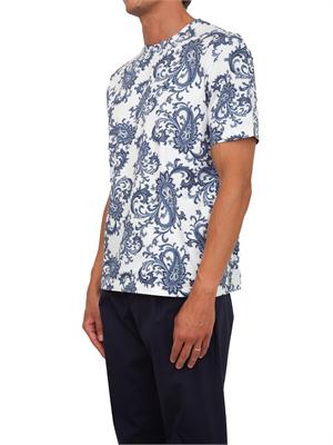 T-shirt girocollo Etro uomo in cotone fantasia Paisley blu in UOMO