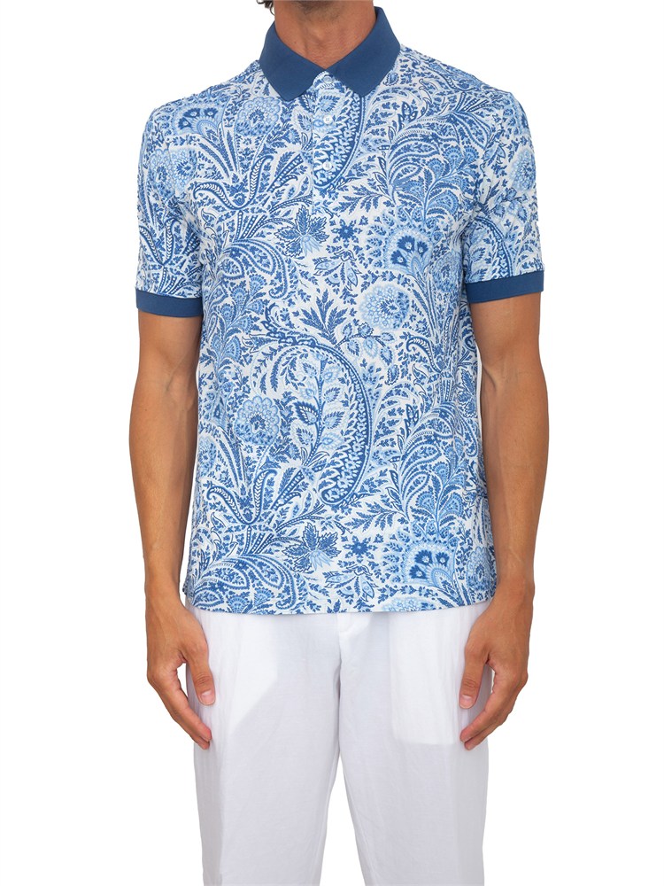 Polo Etro uomo in cotone fantasia Paisley azzurra