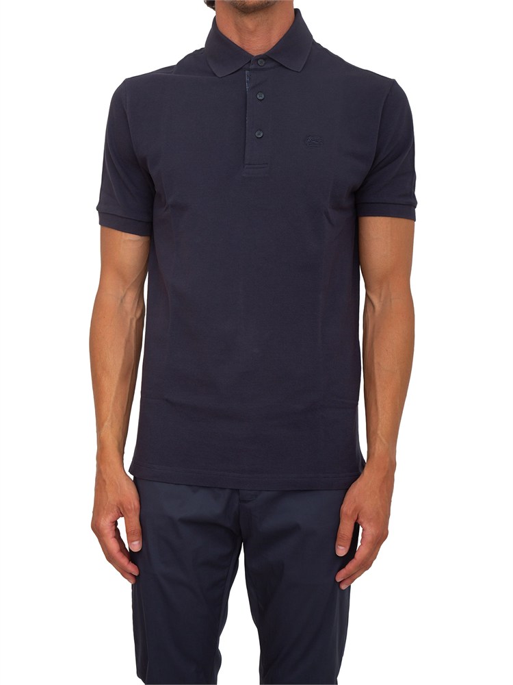 Polo Etro uomo in cotone blu logo ton sur ton