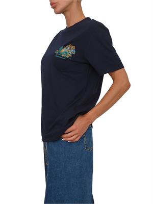 T-shirt Etro donna in cotone blu e logo a contrasto in DONNA