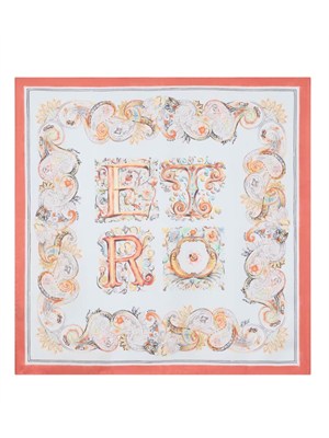 Foulard Etro stampa Paisley in seta azzurra e corallo in DONNA