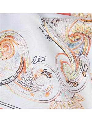 Foulard Etro stampa Paisley in seta azzurra e corallo in DONNA