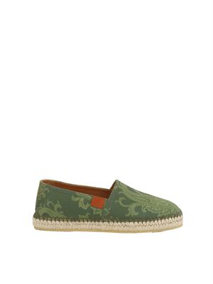 Espadrillas Etro uomo in tela di cotone verde Paisley in UOMO