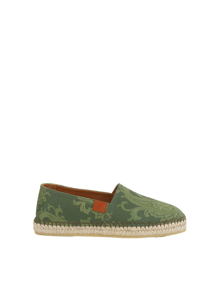 Espadrillas Etro uomo in tela di cotone verde Paisley