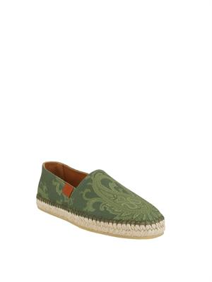 Espadrillas Etro uomo in tela di cotone verde Paisley in UOMO
