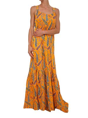 Abito lungo Etro in puro cotone plumetis arancione stampato in DONNA