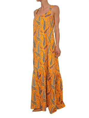 Abito lungo Etro in puro cotone plumetis arancione stampato in DONNA