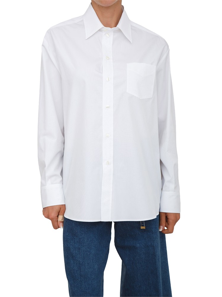 Camicia bianca Etro donna in cotone con inserto seta stampato