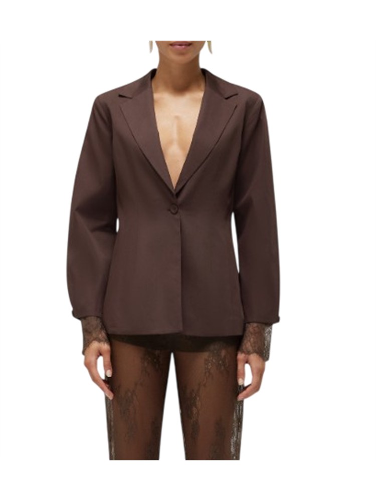 Giacca marrone Blugirl in cotone e maniche pizzo