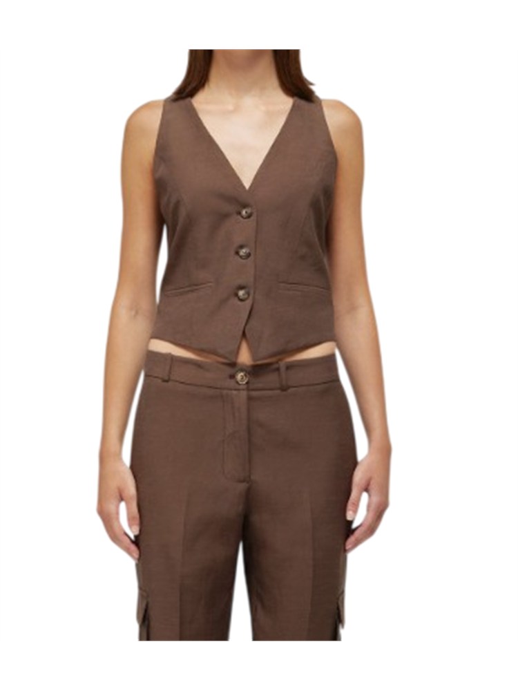 Gilet Blugirl in lino e viscosa marrone ricamo dietro