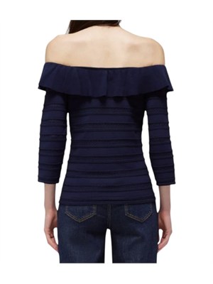 Maglia off shoulder Blugirl in viscosa blu con balza in DONNA