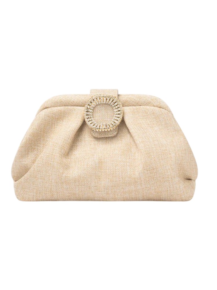 Clutch Bakios Twenty Fourhaitch in rafia oro fibbia gioiello