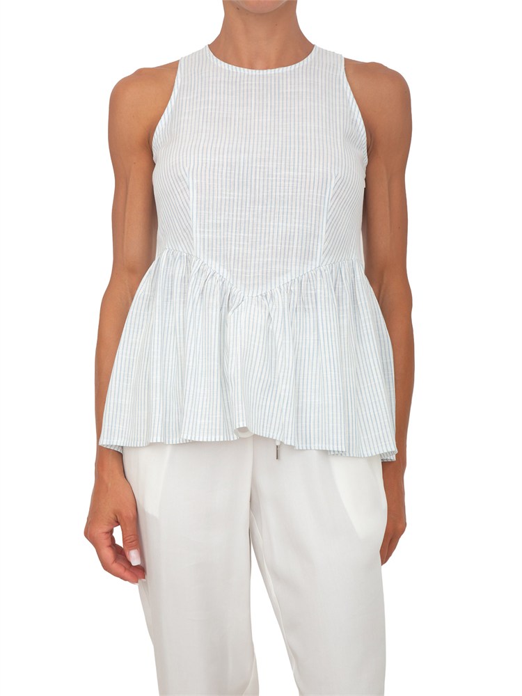 Top Robilara Kocca misto lino righe azzurre