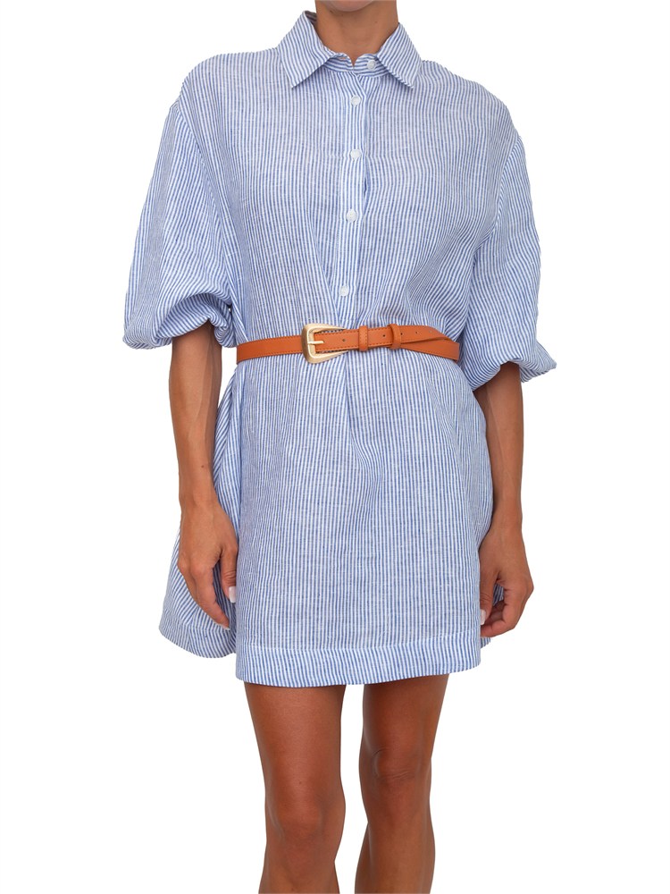 Abito camicia Drew Kocca misto cotone lino a righe azzurre