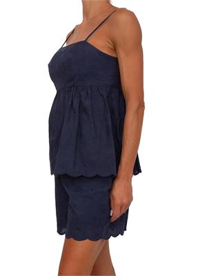 Top Mirto Kocca in cotone blu e ricami ton sur ton in DONNA