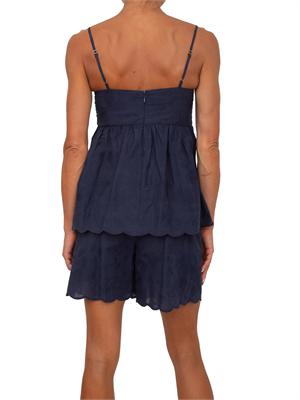 Top Mirto Kocca in cotone blu e ricami ton sur ton in DONNA