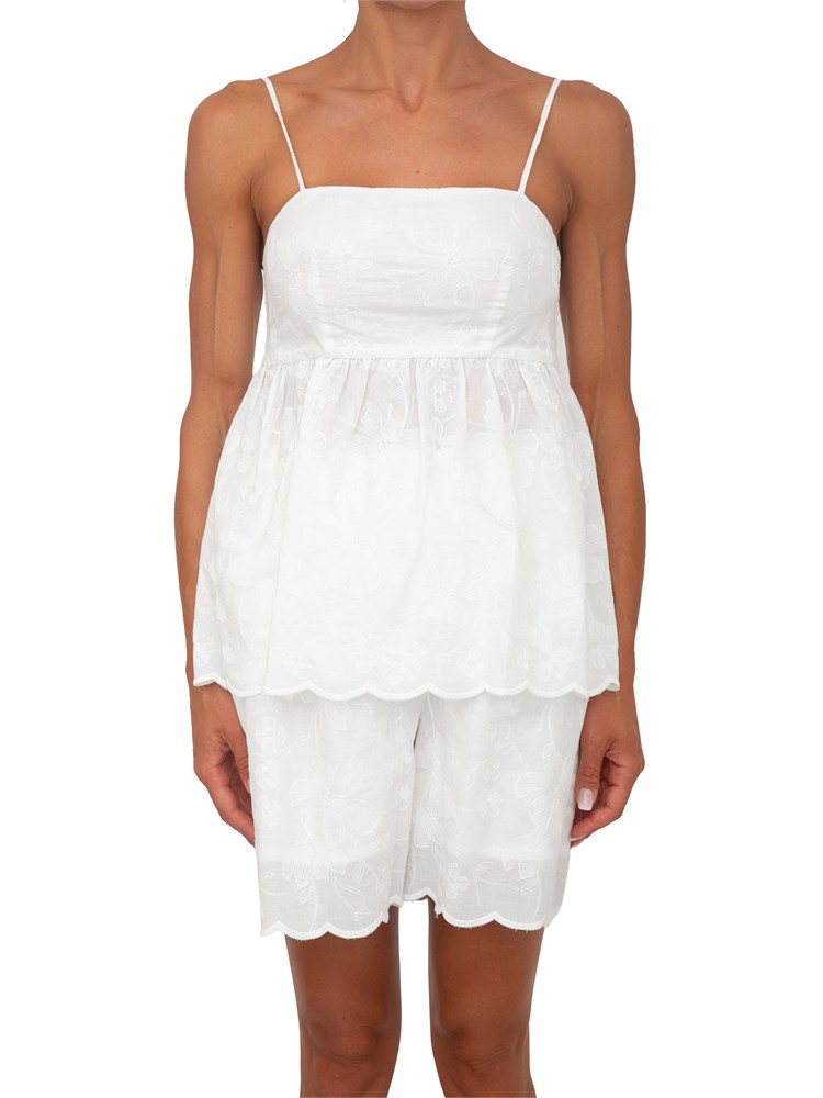 Top Mirto Kocca in cotone bianco e ricami ton sur ton