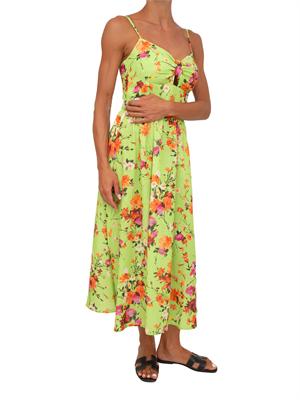 Abito midi Earine Kocca in tessuto verde lime con fiori in DONNA