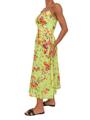 Abito midi Earine Kocca in tessuto verde lime con fiori in DONNA