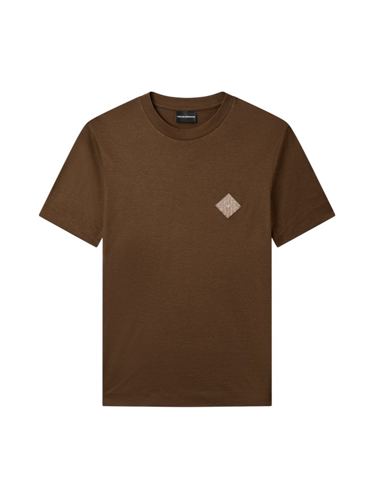 T-shirt Emporio Armani in tessuto marrone con logo