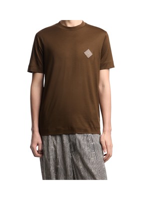 T-shirt Emporio Armani in tessuto marrone con logo in UOMO