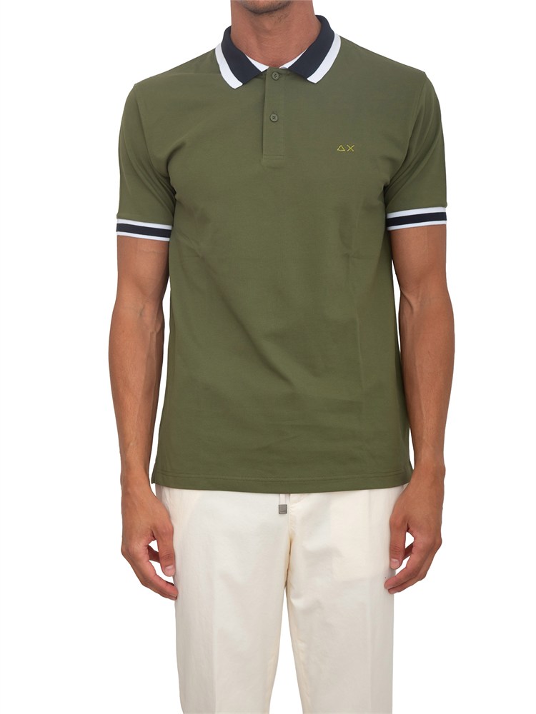 Polo SUN68 in cotone verde con profili