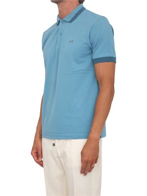 Polo SUN68 in piquet di cotone azzurro con profili in UOMO