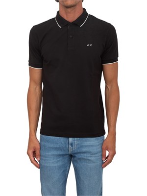Polo SUN68 uomo in piquet di cotone nera in UOMO