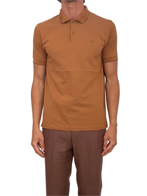 Polo SUN68 uomo in piquet di cotone marrone in UOMO