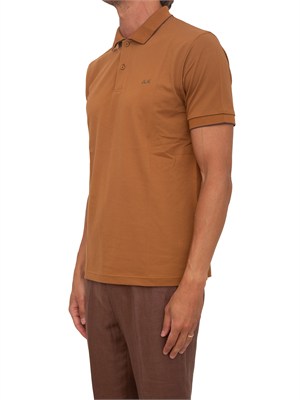 Polo SUN68 uomo in piquet di cotone marrone in UOMO