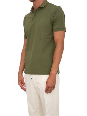 Polo SUN68 uomo in piquet di cotone verde in UOMO