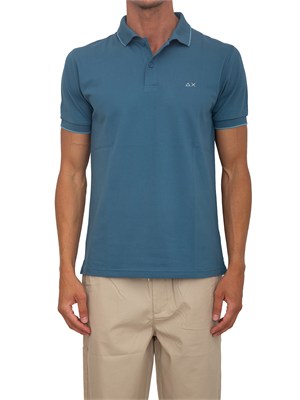 Polo SUN68 uomo in piquet di cotone blu in UOMO