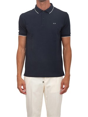 Polo SUN68 uomo in piquet di cotone blu in UOMO