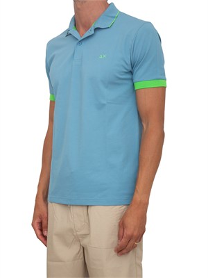 Polo Sun68 in piquet di cotone azzurro con profili in UOMO