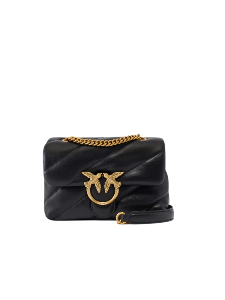 Borsa Pinko Mini Love Bag Puff in pelle nera e fibbia oro