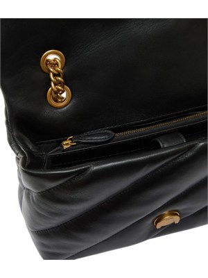 Borsa Love Bag Puff Pinko in pelle nera fibbia oro in DONNA
